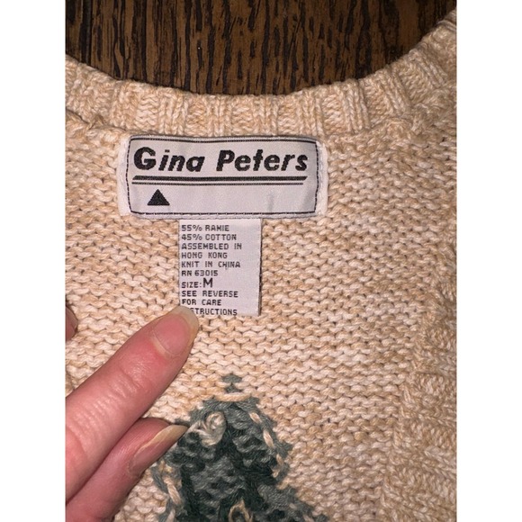 Vintage Gina Peters Sweater Vest Womens Medium Multicolor Patchwork Ramie 90s - Picture 4 of 5